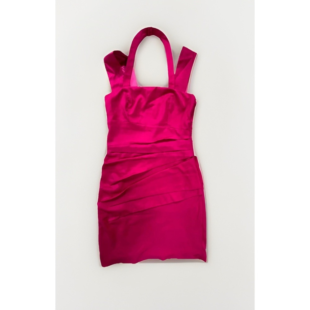 Express Mini Dress Womens 4 Hot Pink Lined Stretch Layered Halter Neck Cocktail‎